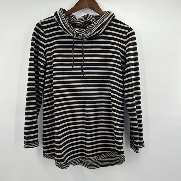 Ali Miles Sweatshirt Womens Small Black Striped Funnel Neck Tunic Oversized Boxy - Picture 1 of 13